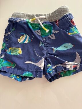 Mini Boden Navy Blue Fish & Sea Life Print Shorts